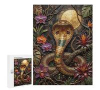 Puzzle Cobra with Orchids and Tropical Flowers, 500 PCS, Activité Relaxante pour Adultes, comme Idée Cadeau pour Les Adultes Aimant Les Puzzles