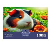 Puzzle Cochon d'Inde - Cadeau pour Hommes et Femmes - 1000 Pièces - Cochon d'Inde et Tournesols dans Un Pré - Ambiance chaleureuse et Vivante - Décoration Murale - 52 x 38 cm / 1000 pièces