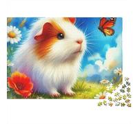 Puzzle Cochon d'Inde-Motif Floral-Petit mammifère-1000 pièces-Carton épais recyclé-Idéal Les Jours de Pluie,Les Voyages et Les Vacances à la Maison-Adultes,Adolescents,débutants et confirmés-52x38cm