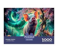 Puzzle Cochon Magique 1000 pièces - Cochon (Ailes et Fleurs cosmiques) Décoration Murale Décompression Jeu Familial Amusant et Difficile 52x38cm/1000pcs