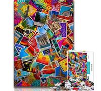 Puzzle Collage de Timbres de Paris 1000 pièces pour Adultes, Jouets éducatifs et éducatifs, Jeux familiaux avec Affiche et fiche de Questions-réponses Assorties 50x75cm