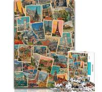 Puzzle Collage de Timbres de Paris pour Adolescents 1000 pièces, Jeu éducatif, Jouet de défi, idéal comme Cadeau pour Toute la Famille (75x50cm)