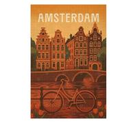 Puzzle Coloré Amsterdam Travel Poster - Canals, Bikes & Tulips pour Adultes, Format 1000 PCS