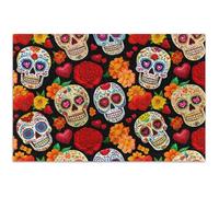 Puzzle coloré Day Dead Sugar Skulls pour adultes - 500 pièces - Jouet artistique - Peinture personnalisée - Puzzle dur - Cadeau idéal pour les amateurs de famille - 52,8 x 37,9 cm