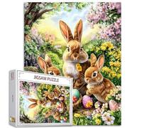 Puzzle coloré de 1 000 pièces pour adulte, lapin mignon pour adulte, puzzle de jardin coloré pour adulte, puzzle familial - Cadeau de Pâques