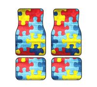 Puzzle coloré de sensibilisation à l'autisme 4 pièces Tapis de sol de voiture Tapis de voiture Ensembles complets Ajustement universel pour SUV, fourgonnettes, berlines, camions Protection toutes sais