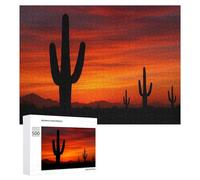 Puzzle Coloré Desert Sunset with Cactus Silhouettes pour Adultes, 500 PCS