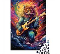 Puzzle coloré en Carton 100% recyclé représentant Un Lion et Une Guitare, décoration d'intérieur Unique, idéal comme Cadeau de Noël pour Adultes, 1 000 pièces (75 x 50 cm)