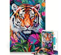 Puzzle coloré et Difficile de 1000 pièces représentant Un Tigre, idéal pour Adultes Jeu Intelligent et Amusant, découpe précise, Cadeau Artistique 50x75cm