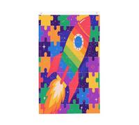 Puzzle coloré motif fusée drapeau 0,9 x 1,5 m | Drapeau décoratif double face en polyester avec 2 œillets, bannière de cour pour jardin, porche, pelouse, terrasse, balcon