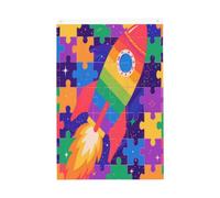 Puzzle coloré motif fusée drapeau 61 x 91 cm | Drapeau décoratif double face en polyester avec 2 œillets, bannière de cour pour jardin, porche, pelouse, terrasse, balcon