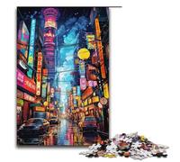 Puzzle coloré psychédélique néon Tokyo City 1000 pièces en Bois pour Adultes et Enfants à partir de 12 Ans. Puzzle Familial Amusant 1000 pièces (38 x 26 cm).