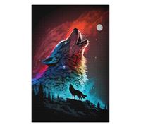 Puzzle Coloré Wolf Howling at Moon -2 pour Adultes, 1000 PCS