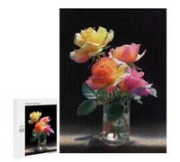 Puzzle Colorful Roses in Glass Vase, 500 PCS, Activité Créative À La Maison, comme Présent Festif pour Amateurs De Puzzles, pour Les Fêtes