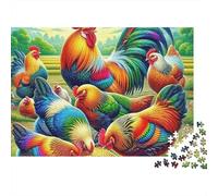 Puzzle Coq aux Plumes colorées,1000 pièces,Carton Robuste,idéal pour Les Voyages,Les séjours à la Maison ou en Groupe (Famille,Adultes,Adolescents,Couples),70 x 50 cm / 1000 pièces