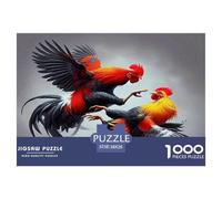 Puzzle Coq Impossible - Niveau Difficile - 1000 Pièces Adultes - Deux Coqs Qui se Battent sur Fond Noir Dynamique - Jeu Éducatif et Décompression - Idée Cadeau - 38 x 26 cm / 1000 pièces