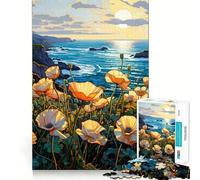 Puzzle Coquelicots et Océan 1000 Pièces pour Adultes Jeu de Logique et de Détente Bords Lisse Cadeau de Saison (38x26cm)