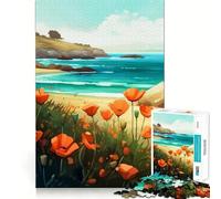 Puzzle Coquelicots et Océan pour Adultes 1000 pièces Jeu de logique Clair Passe-Temps Silencieux Découpe Parfaite Cadeau élégant (38x26cm)