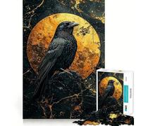 Puzzle Corbeau et Lune d'or 1000 Pièces pour Adolescents Jeu de Logique Découpe Précise Collection d'art (38x52cm)