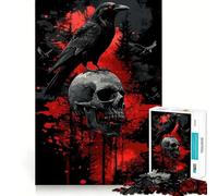 Puzzle Corbeau sur Crâne pour Adultes 1000 Pièces Jeu de Réflexion Passe-Temps Calme Assemblage d'image Joli Cadeau (50x75cm)