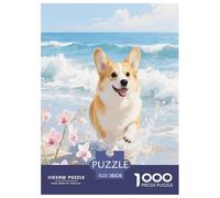Puzzle Corgi 1000 Pièces en Carton pour Adultes Enfants Jeu De Détente Familial Puzzle Corgi Bord de Mer Cadeau Anniversaire Décoration Intérieure 38x26cm/1000pcs