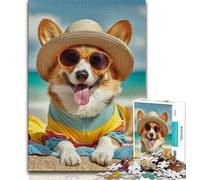 Puzzle Corgi en Vacances pour Adultes et Adolescents, Jouets éducatifs et éducatifs, Jeux familiaux avec Affiche et fiche de Questions-réponses (38x26cm)