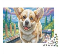 Puzzle Corgi Gallois 1000 Pièces Papier Recyclé Corgi sur Le Chemin Scène Bois Lumineuse Jeu Familial Défiant Détente Super Cadeau Adultes Enfants 52x38cm