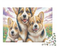 Puzzle Corgi Gallois 1000 Pièces pour Adultes Papier Recyclé Trois Corgis Arrière - Plan Herbe Confortable Jeu Éducatif Détente Jeu Familial Excellent Cadeau