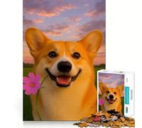 Puzzle Corgi Souriant avec Fleur pour Adolescents, 1000 pièces, Jeu de logique, Amusement d'intérieur, Bords précis, pièce de Collection 50x75cm