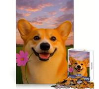 Puzzle Corgi Souriant avec Fleur pour Adolescents, 1000 pièces, Jouet de logique Stimulant, Cadeau raffiné et de qualité supérieure 38x52cm