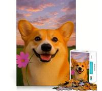 Puzzle Corgi Souriant avec Fleur pour Adolescents, 1000 pièces, Jouet de logique Stimulant, Cadeau raffiné et de qualité supérieure 38x52cm