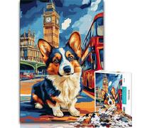 Puzzle Corgi sous Big Ben pour Adultes 1000 Puzzles, Jeu Familial Anti-Stress, défi Difficile, Cadeaux du Père Noël Secret 38x26cm