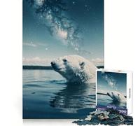 Puzzle Cosmique Ours Polaire nageant 1000 pièces pour Adolescents, Jeu de logique et de Train, décoration Murale légère et relaxante aux découpes Lisses (38x52cm)