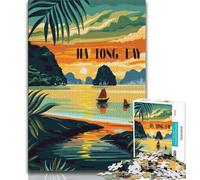 Puzzle Coucher de Soleil sur la Baie d'Ha Long pour Adultes, 1000 pièces, Jouets éducatifs, Jeux Anti-Stress, Convient pour la décoration de Bureau, 38x26cm