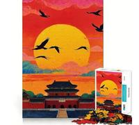 Puzzle Coucher de Soleil sur la Cité Interdite pour Adultes, 1000 pièces, Jeu de réflexion, apaisement de l'esprit, Collection d'œuvres d'art aux Contours Nets 38x26cm
