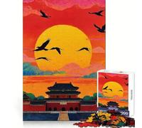 Puzzle Coucher de Soleil sur la Cité Interdite pour Adultes, 1000 pièces, Jeu de réflexion, apaisement de l'esprit, Collection d'œuvres d'art aux Contours Nets 38x26cm