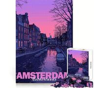 Puzzle Coucher de Soleil sur Le Canal d'Amsterdam pour Adolescents, 1000 pièces, Casse-tête apaisant, Passe-Temps Solide, Cadeau attentionné (38x52cm)