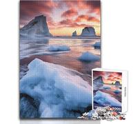 Puzzle Coucher de Soleil sur Un Iceberg pour Adolescents, 1000 pièces, Jeu éducatif d'observation, et Symbolique pour Les fêtes, Dimensions:38x52cm