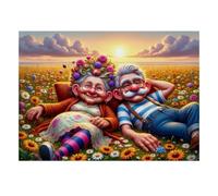 Puzzle Couple âgé dans Un Champ Fleuri de 1000 pièces pour Adultes | 70x50cm Scène joyeuse d’un couple âgé entouré de fleurs sauvages colorées; parfait pour partager un moment convivial ou
