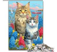 Puzzle Couple de Chats 1000 pièces pour Adolescents, Jeux éducatifs, décoration d'intérieur, Cadeau d'anniversaire, Art Mural (50x75cm)