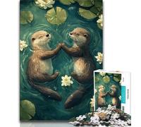 Puzzle Couple de Loutres 1000 pièces pour Adolescents, Jeu de réflexion, décoration Murale, Cadeaux d'anniversaire et de Noël Uniques (50x75cm)