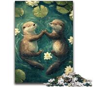 Puzzle Couple de loutres pour Adolescents, 1 000 pièces, Jeux éducatifs, décoration d'intérieur, à Offrir en Cadeau à Toute la Famille (38x26cm)