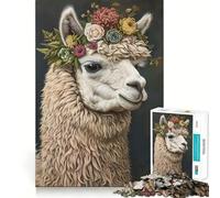 Puzzle Couronne de Fleurs d'Alpaga 1000 Pièces pour Adultes Jeu de Mémoire Amusant Découpe Experte Activité de Groupe Relaxante en Intérieur (50x75cm)