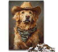 Puzzle Cowboy Golden Retriever pour Adultes 1000 pièces, Aide Le Cerveau à exercer des Jouets addictifs pour cultiver la Patience et l'interaction Parent-Enfant (38x52cm)