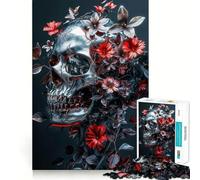 Puzzle Crâne de la Mort Argenté 1000 Pièces pour Adolescents Se Remémorer, Améliorer, Détendre l'esprit, Pièce d'art Fine et Claire 38x26cm