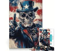 Puzzle Crâne d'Oncle Sam 1000 Pièces Jeu de Construction Focus Assemblage Solide et Sécurisé Jouet de Loisirs Intérieurs pour Les Fêtes (38x52cm)