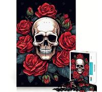 Puzzle Crâne et Roses Rouges 1000 Pièces pour Adolescents Jeu de Logique et de Détente Objet de Collection Premium Edge Art 38x26cm