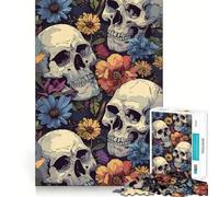 Puzzle Crânes et Roses pour Adultes 1000 Pièces Jeu de Réflexion Jeu de Précision Cadeau Unique et Amusant à Partager 38x52cm