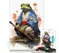 Puzzle Crapaud Guerrier Samouraï Grenouille 1000 Pièces Jeu de Construction Focus Zéro Espace Ajustement Parfait Activité Récompenseuse pour Les Jours de Pluie (38x26cm)