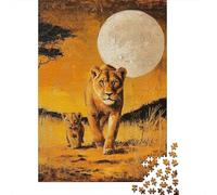 Puzzle créatif en bois de 1000 pièces avec lionne et chiot, cadeau de Noël pour adultes, puzzle rectangulaire, jeu de défi pour l'exercice du cerveau, 1000 pièces (75 x 50 cm)